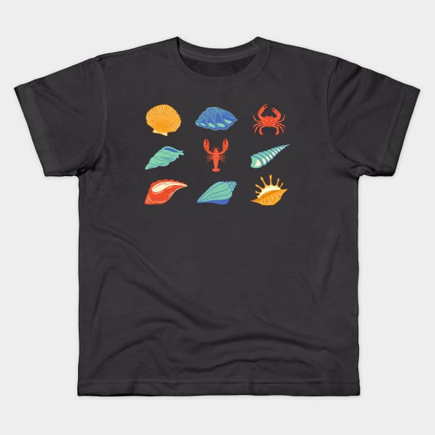 Marine Life Staples Collection: Seashells, Crustaceans, and more crustaceancore! Kids T-Shirt by F-for-Fab